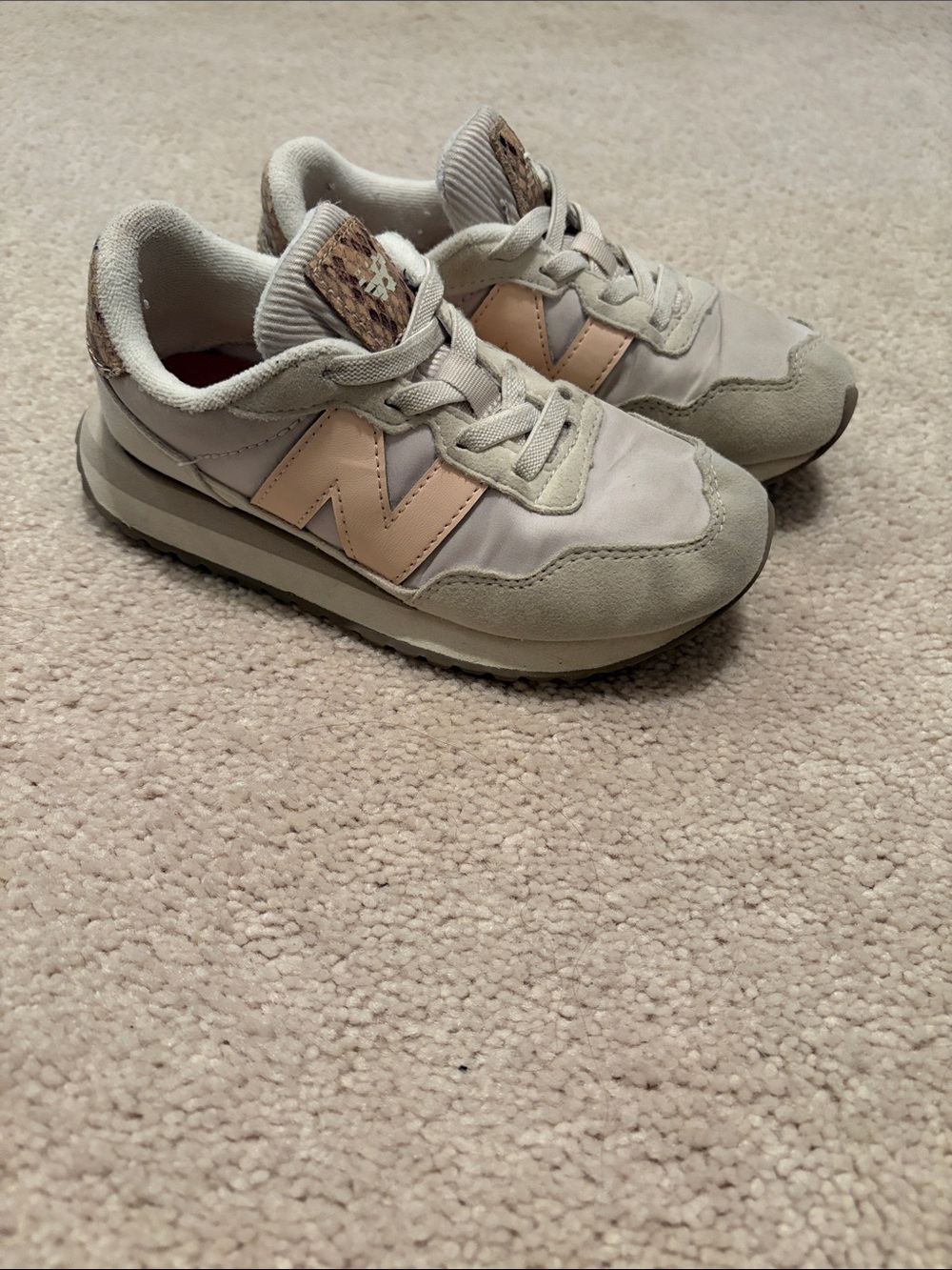 New Balance Pale Beige and Light Pink Retro Runner Sneakers sz 12